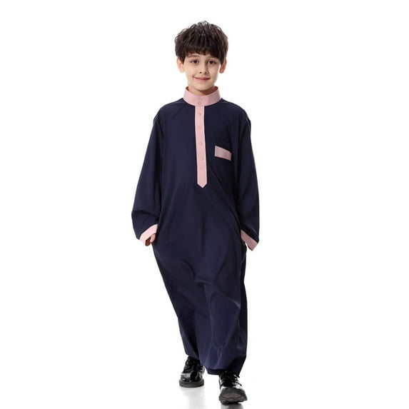 lnmuld Kids Coats Elegant Arabic Thobe Traditional Kaftan Robe Set for Teenage Boys with Long Sleeve Embroidered Design Solid Color Size:11-12 Years