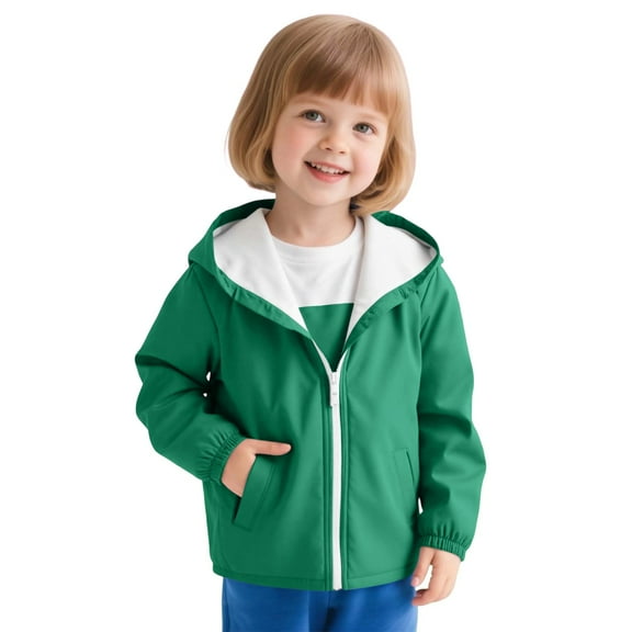lnmuld Kids Coats Girls Lightweight Hooded Windbreaker Jacket Raincoat Zippered Outerwear for Outdoor Activities and Everyday Wear Solid Color Size:5-6 Years