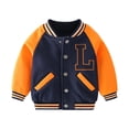 thumbnail image 1 of lnmuld Kids Color Block Varsity Jacket Letter Embroidery Snap Front Striped Rib Cuffs Long Sleeve Outerwear Navy,2-3 Years, 1 of 6