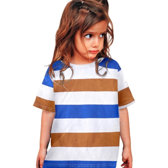 lnmuld Kids Colorful Striped Short Sleeve Tee, Comfortable Casual Crewneck Summer Top Color:Blue,Size:1-2 Years
