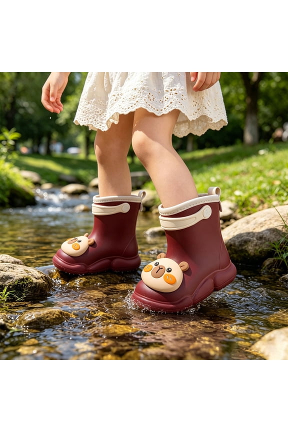 Kids Cute Capybara 3D Waterproof Rain Boots, Non- Toddler Rain Shoes with Easy Pull Tab Color:Khaki,Size:2-2.5 Years