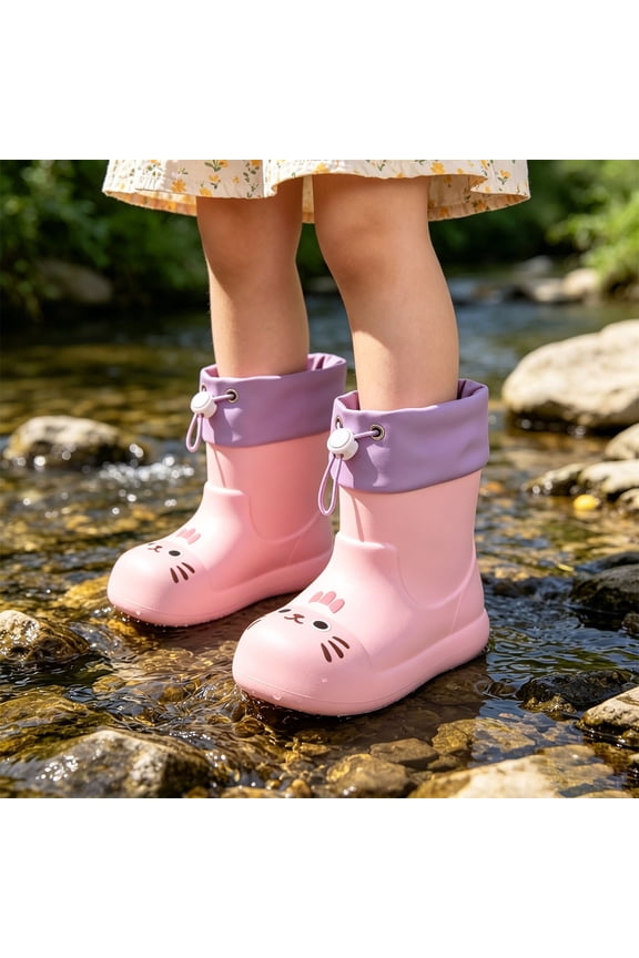 Kids Cute Cat Face Rain Boots, Waterproof Non- Wellies Color:Red,Size:2-2.5 Years