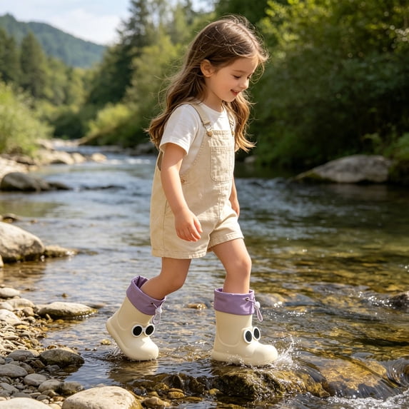 lnmuld Kids Cute Rain Boots, Waterproof Non- Wellies Color:White,Size:6-7 Years