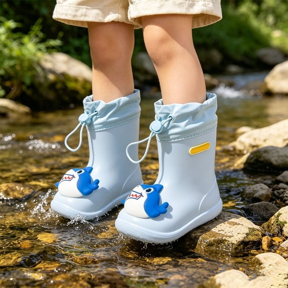 lnmuld Kids Cute Shark 3D Waterproof Rain Boots, Adjustable Non- Toddler Rain Shoes Color:Blue,Size:18-24 Months