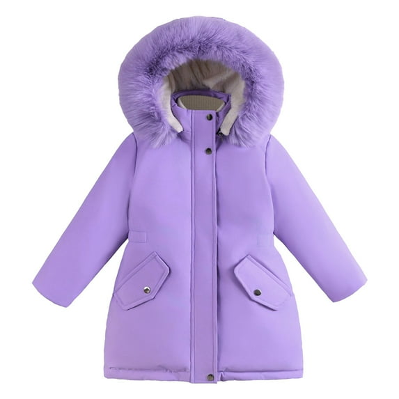 lnmuld Kids Down Jacket Girl Winter Coats Heavyweight Hooded Jacket Kid Snow Outwear Solid Color Size:11-12 Years