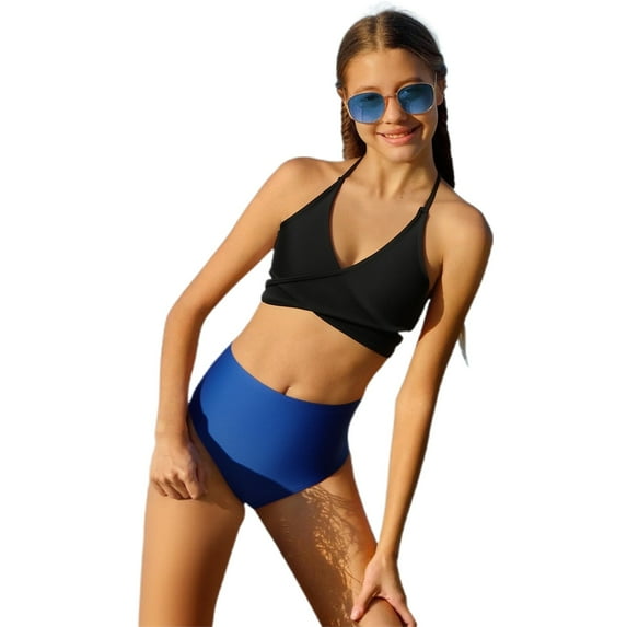 lnmuld Kids Girls 2 Piece Bikini Swimwear Set - Stylish Comfortable Beach Sport Outfit Color:Blue1,Size:5-6 Years