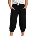 thumbnail image 1 of lnmuld Kids Girls Solid Textured Capri Jogger Pants Elastic Drawstring Waist Side Pocket Cropped Pants for Summer Color:Black,Size:6-7 Years, 1 of 5