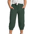 thumbnail image 1 of lnmuld Kids Girls Solid Textured Capri Jogger Pants Elastic Drawstring Waist Side Pocket Cropped Pants for Summer Color:Dark Green,Size:12-13 Years, 1 of 5