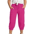 thumbnail image 1 of lnmuld Kids Girls Solid Textured Capri Jogger Pants Elastic Drawstring Waist Side Pocket Cropped Pants for Summer Color:Hot Pink,Size:4-5 Years, 1 of 5
