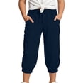 thumbnail image 1 of lnmuld Kids Girls Solid Textured Capri Jogger Pants Elastic Drawstring Waist Side Pocket Cropped Pants for Summer Color:Navy,Size:6-7 Years, 1 of 5