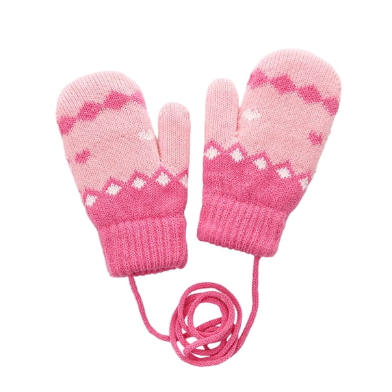 lnmuld Kids Gloves Thermal Lined Knitted Mittens for Children with Cartoon Print Design and Neck Lanyard Cold Weather Handwear Size:2-6 Years