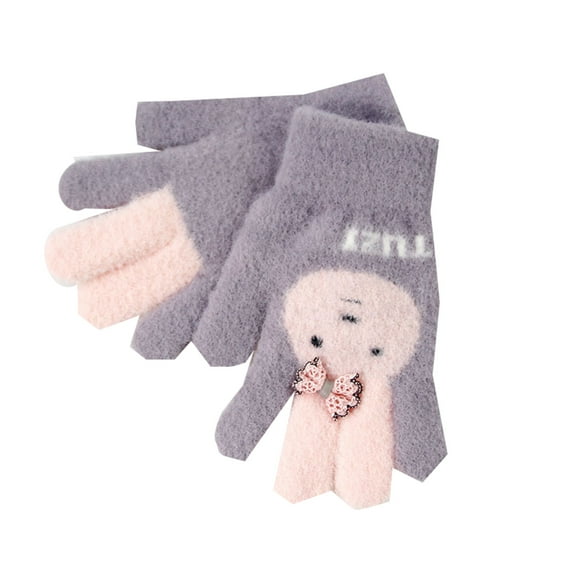 lnmuld Kids Gloves Winter Adorable Rabbit Themed Winter Gloves for Girls Soft Velvet Five Finger Design Outdoor Cold Weather Size:One Size