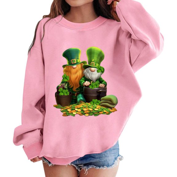lnmuld Kids Hoodies Solid Color Kid's Graphic St Patricks Day Prints Sweatshirt Crewneck Long Sleeve Cute Drop Shoulder Pullover Tops Size:8-9 Years