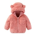 thumbnail image 1 of lnmuld Kids Jacket Baby Boys Girls Winter Outwear Jacket with Fold Over Mittens and Bear Hooded Warm Clothes Solid Color Size:2-3 Years, 1 of 3