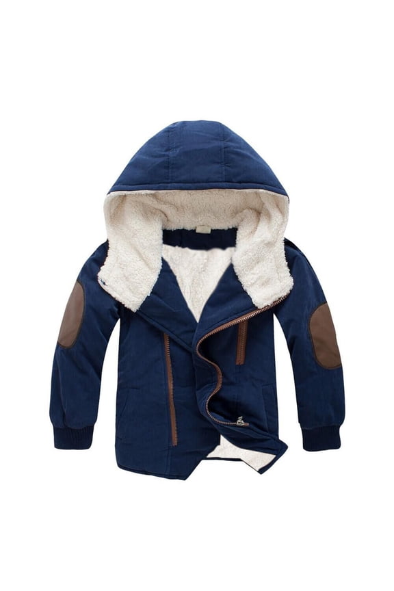Kids Jacket Boys Winter Lined Zipper Jacket Thickened Warm Padded Outerwear for Children Youth Coats Solid Color Size:13-14 Years