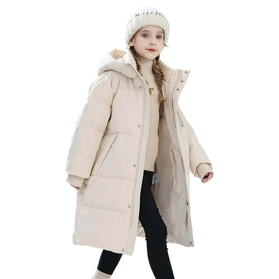 lnmuld Kids Down Jacket Girls Long Down Coat Warm Winter Jacket with Fill for Kids and Youth Insulated Outerwear for Cold Weather Solid Color Size:13-14 Years