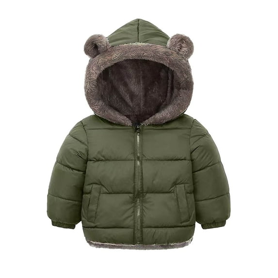 lnmuld Kids Jacket Reversible Girls Hooded Jacket with Bear Ears Winter Warm Thickened Padded Coat Long Sleeve Outwear for Cold Weather Solid Color Size:18-24 Months