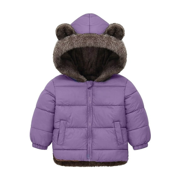 lnmuld Kids Jacket Reversible Girls Hooded Jacket with Bear Ears Winter Warm Thickened Padded Coat Long Sleeve Outwear for Cold Weather Solid Color Size:3-4 Years
