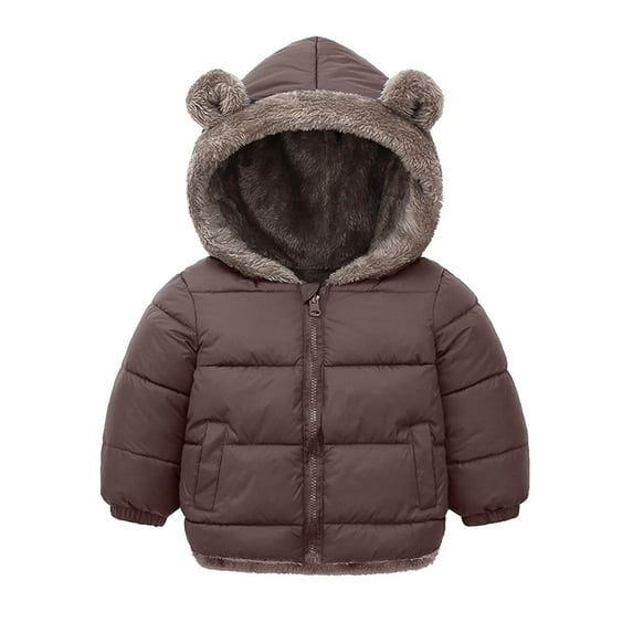 lnmuld Kids Jacket Reversible Girls Hooded Jacket with Bear Ears Winter Warm Thickened Padded Coat Long Sleeve Outwear for Cold Weather Solid Color Size:4-5 Years
