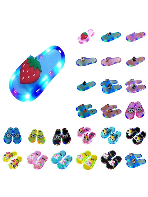 Kids Light Up Slides Unisex LED Bunny Cartoon Sandals Non Summer Slippers for Boys Girls Size:3-3.5 Years