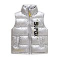 thumbnail image 1 of lnmuld Kids Metallic Stand Collar Puffer Vest Full Zip Side Pockets Letter Print Warm Sleeveless Outerwear Silver,9-10 Years, 1 of 5