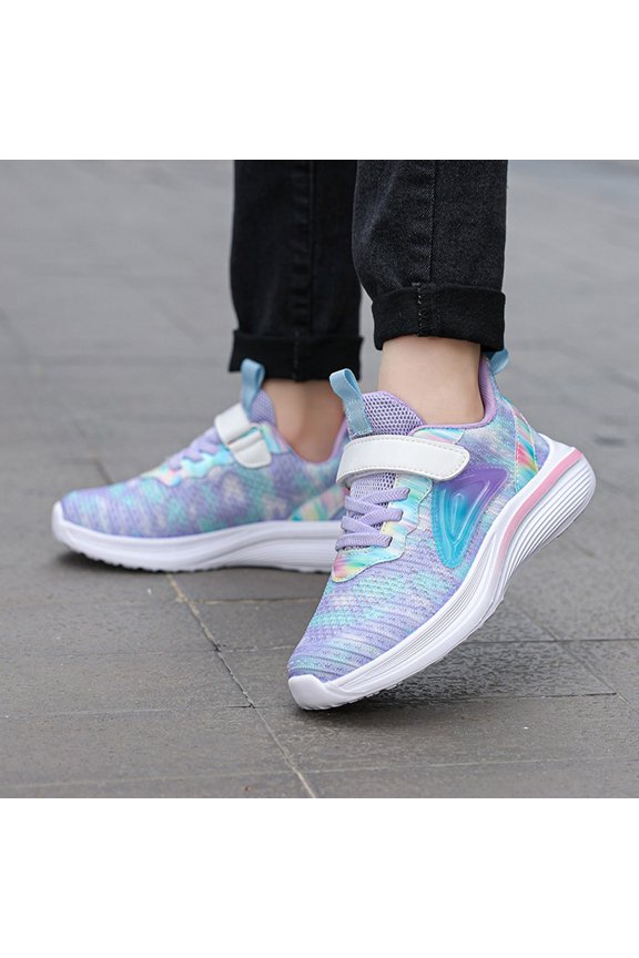 Kids Multi-Color Knit Sport Sneakers Gradient Transparent Side Patch Adjustable Lightweight Casual Trainers Size:11