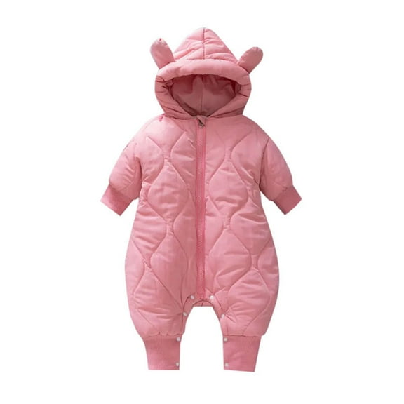 lnmuld Kids One-piece Solid Color Adorable Bear Ear Hooded Winter Jumpsuit for Boys Cozy Warm Outfit Set Size:3-6 Months