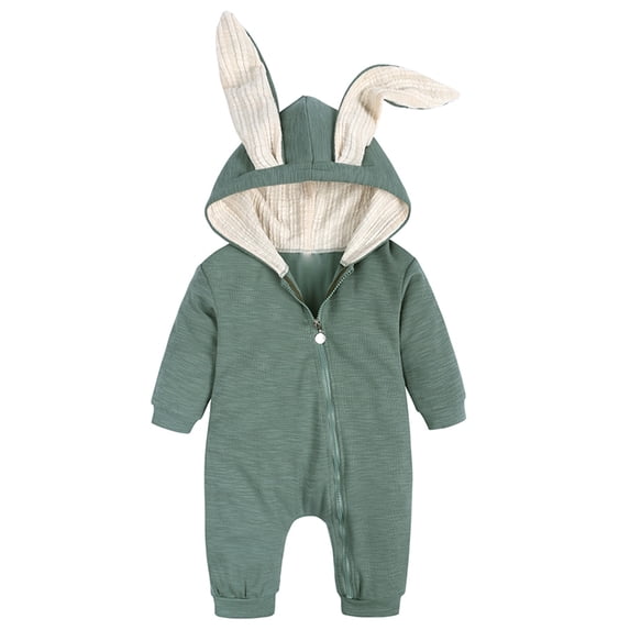 lnmuld Kids One-piece Solid Color Adorable Rabbit Ear Hooded Zipper Jumpsuit for Boys Soft Baby Romper Outfit with Cozy Design Size:9-12 Months