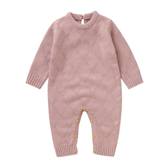 lnmuld Kids One-piece Solid Color Baby Knit Romper Long Sleeve Crewneck Jumpsuit Soft Sweater Outfit for Toddler Size:0-3 Months