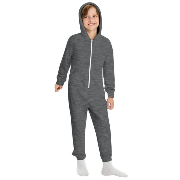 lnmuld Kids One-piece Solid Color Boys Long Sleeve Hooded Romper Jumpsuit Zipper Front Casual Wear Outfit for Children Size:5-6 Years