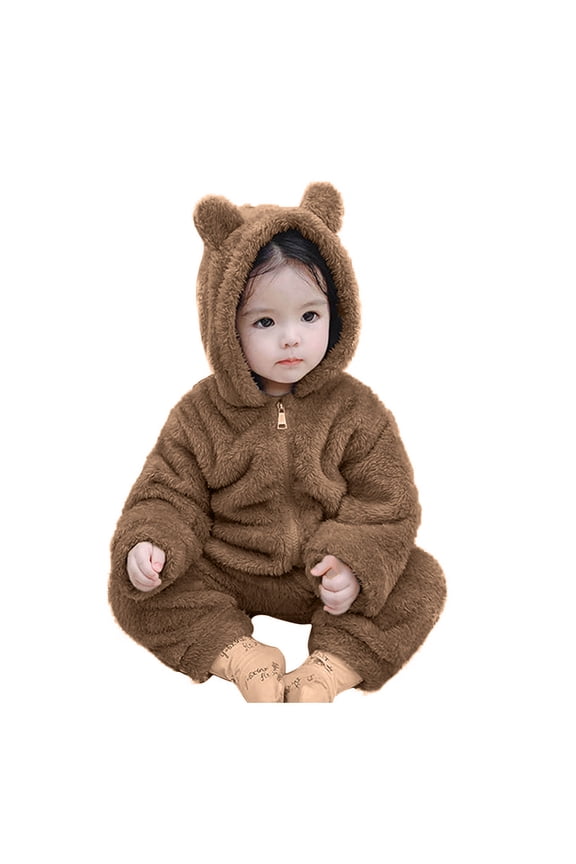 Kids One-piece Solid Color Girls Long Sleeve Romper Jumpsuit Cozy Winter Warm Outfit Soft Baby Toddler Clothing Playwear Size:6-12 Months