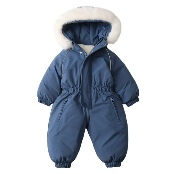 lnmuld Kids One-piece Solid Color Heavyweight Tone Snowsuit for Boys Insulated Windproof Winter Ski Jumpsuit Outdoor Adventure Cold Weather Romper with Durable Fabric Size:18-24 Months