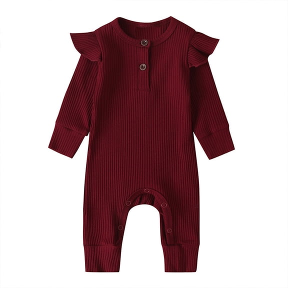 lnmuld Kids One-piece Solid Color Ruffle Romper Outfits for Girls and Boys Comfortable Soft Jumpsuit Playwear Daily Fashion Attire Elegant Design Size:3-6 Months