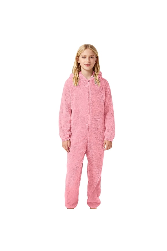 Kids One-piece Solid Color Soft Pajama Jumpsuit for Toddler Kids Cozy Home Sleeper Outfit with Non- Grip Socks Size:7-8 Years