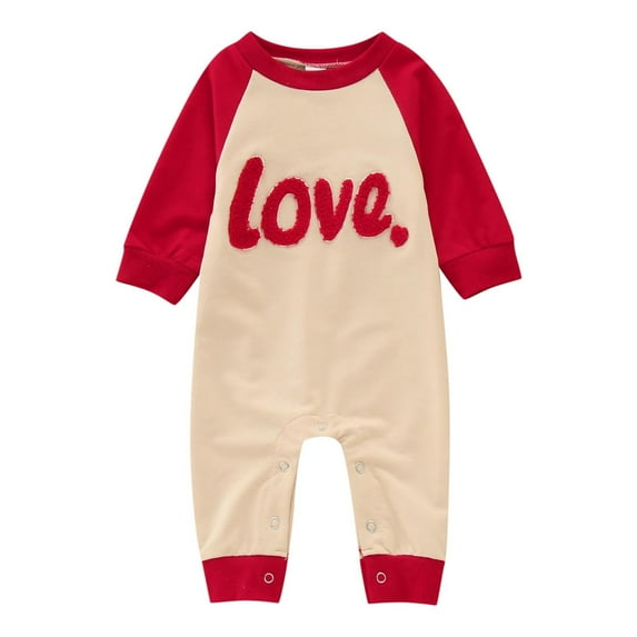 lnmuld Kids One-piece Solid Color Valentine's Day Embroidered Letter Long Sleeve Romper Jumpsuit for Baby Girls Size:12-18 Months