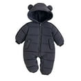 thumbnail image 1 of lnmuld Kids One-piece Solid Color Winter Baby Boys Romper Insulated Jumpsuit Warm Padded Outfit for Crawling and Outdoor Activities Size:3-6 Months, 1 of 9
