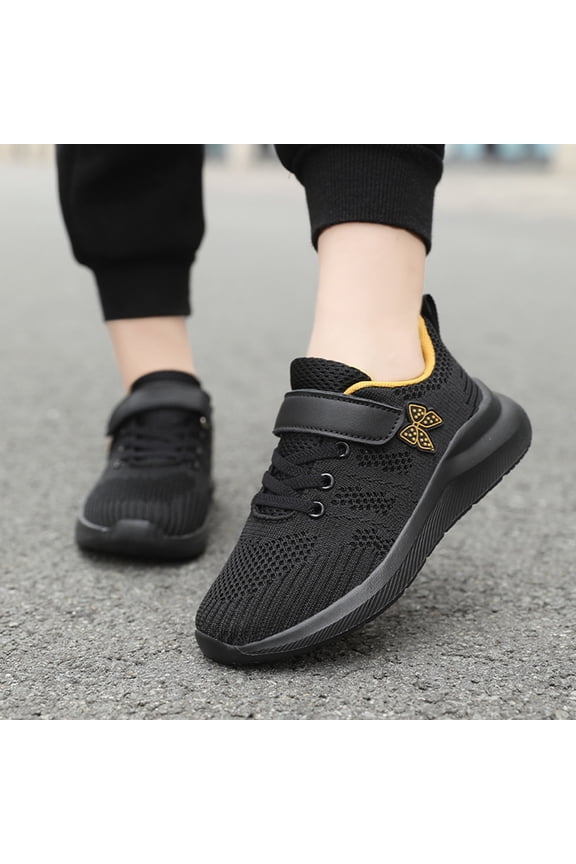 Kids Open Knit Mesh Sport Sneakers Gold Dot Bow Adjustable Lightweight Sole Trainers Size:6.5