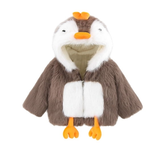 lnmuld Kids Penguin Animal Hooded Jacket Full Zip Soft Fuzzy Plush Costume Coat for Dress Up Black,12-24 Months