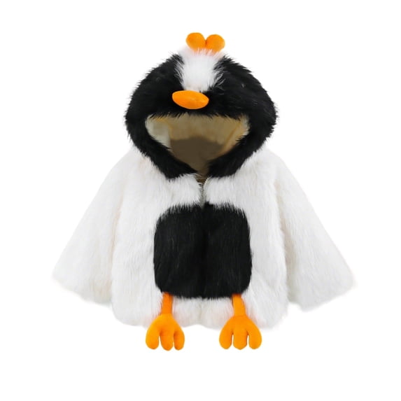 lnmuld Kids Penguin Animal Hooded Jacket Full Zip Soft Fuzzy Plush Costume Coat for Dress Up White,2-3 Years