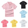 thumbnail image 1 of lnmuld Kids Short Sleeve Polo Shirt Embroidered Collared Basic Casual Back to School Top for Boys and Girls Pink,3-4 Years, 1 of 3