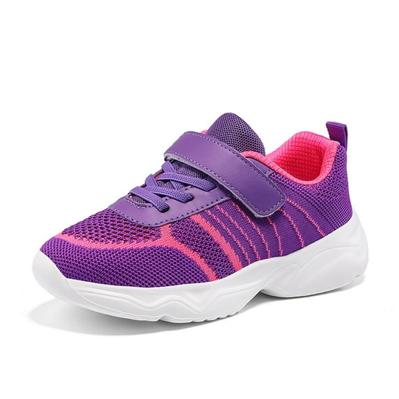 lnmuld Kids Sneakers Solid Color Stylish Girls Flat Lace Up Sneakers Lightweight Mesh Fabric Breathable Running Shoes Non Flexible Sole for Children
