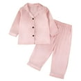 thumbnail image 1 of lnmuld Kids Solid Color Classic Satin Pajama Set, Long Sleeve Button-Down Top & Pants Sleepwear Color:Light Pink,Size:5-6 Years, 1 of 5