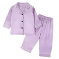 thumbnail image 1 of lnmuld Kids Solid Color Classic Satin Pajama Set, Long Sleeve Button-Down Top & Pants Sleepwear Color:Light Purple,Size:5-6 Years, 1 of 5