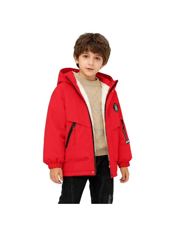 lnmuld Kids Solid Long Sleeve Hooded Fleece Lined Jacket with Patch Badge and Zip Snap Closure for Cold Weather Outdoor Wear Size:15-18 Years