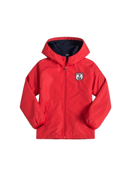 lnmuld Kids Solid Hooded Windbreaker Jacket with Lining Chest Badge Patch Full Zipper and Elastic for WindâResistant Outdoor Wear Size:8-9 Years
