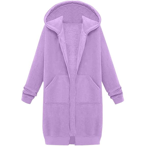 lnmuld Kids Solid Plush Lined Long Hooded Jacket Full Zip Kangaroo Pocket Casual Warm Outerwear for Toddler Boys Girls Purple,11-12 Years