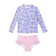 thumbnail image 1 of lnmuld Kids Swimsuits Girls Long Sleeve Floral Print Rash Guard and Striped Swim Shorts Bikini Set for Swimming Training and Beach Size:10-11 Years, 1 of 9