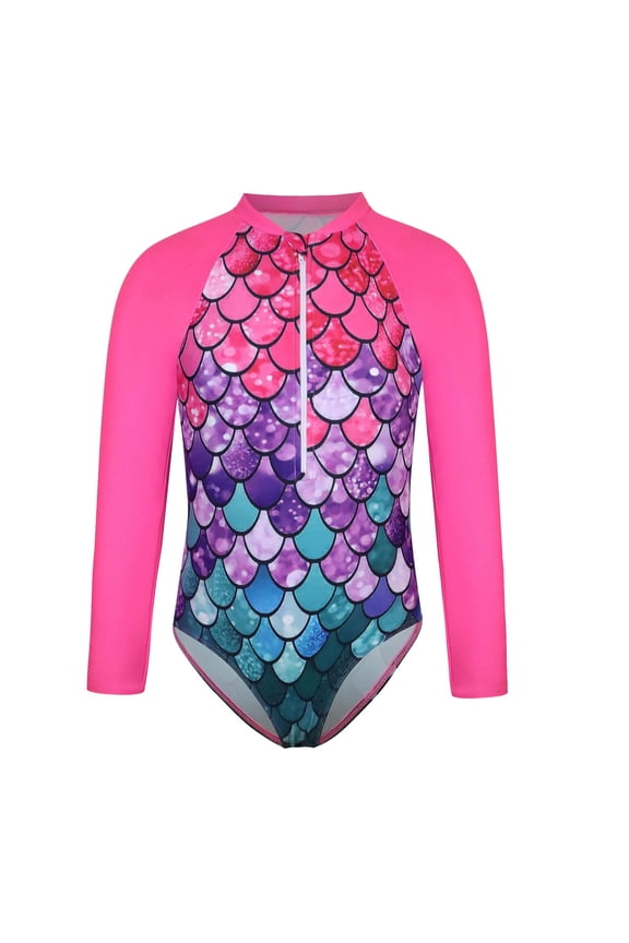 Kids Swimsuits Girls Long Sleeve Zipper Swimsuit UPF 50+ Sun Rash Guard Bathing Suit for Surfing Swimming Hot Spring Size:12-13 Years