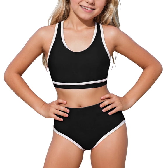 lnmuld Kids Swimsuits Girls Sun Protective Two Piece Tankini Swimsuit with Skirt and Rash Guard UPF 50 for Beach Pool Party Size:11-12 Years