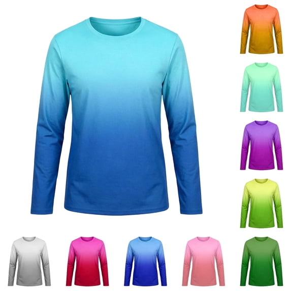 lnmuld Kids UPF50+ Sun Protection Ombre Gradient Long Sleeve Rash Guard Swim Shirt for Boys Girls Light Blue,7-8 Years
